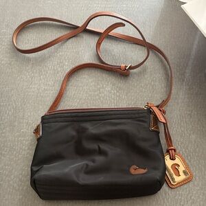 Dooney & Bourke Black Nylon Crossbody with Brown Leather Strap